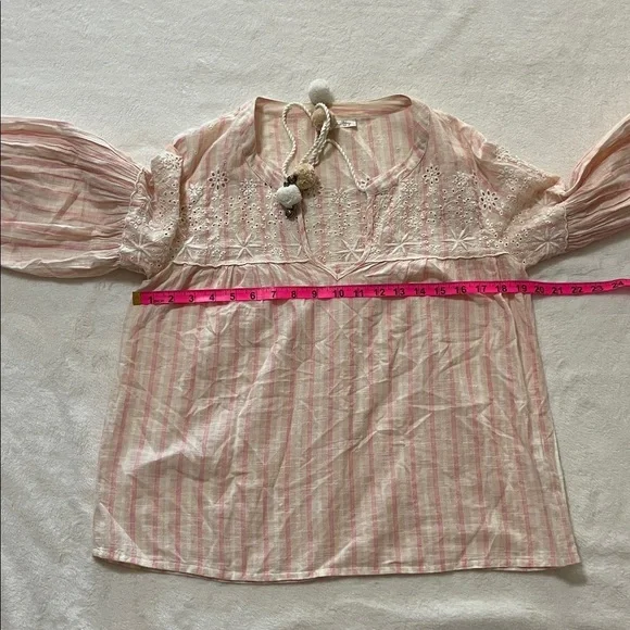 LoveShackFancy Pink Striped Blouse with Lace and Pom-Poms - Picture 8 of 8